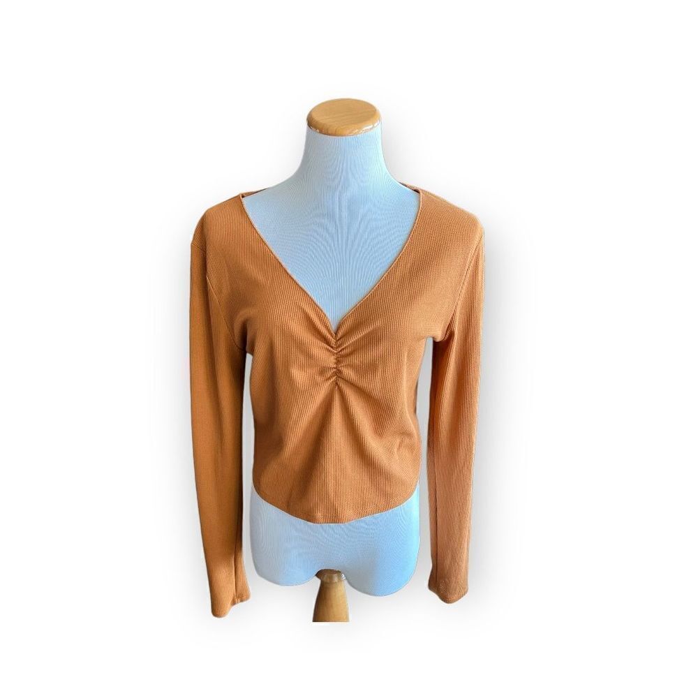 New Womens Wild Fable Ruched Waffle Knit Thermal Long Sleeve Top - Sz XL